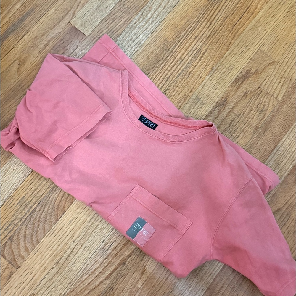 Vintage 90s Esprit Coral-rose Pocket Crew Tee
